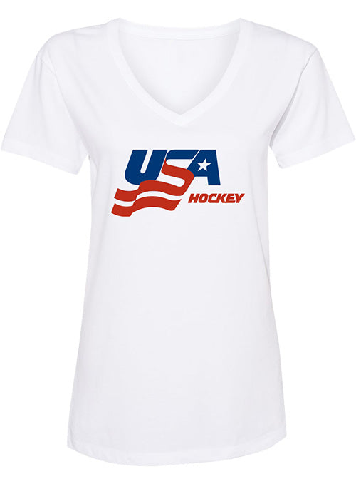 Ladies USA Hockey Secondary Logo T-Shirt - White - Front View