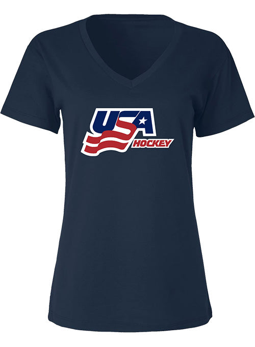 Ladies USA Hockey Secondary Logo T-Shirt - Navy - Front View