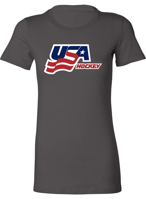 Ladies USA Hockey Secondary Logo T-Shirt - Asphalt - Front View