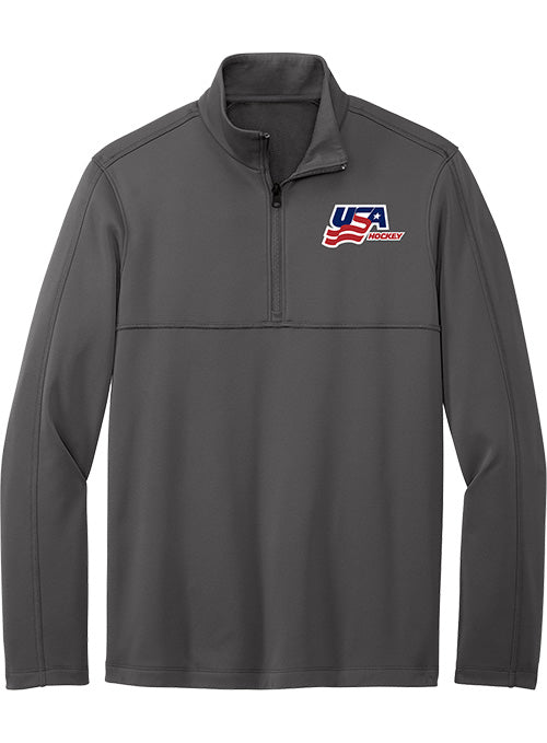 USA Hockey Smooth Fleece 1/4 Zip Jacket - Grey - Front View