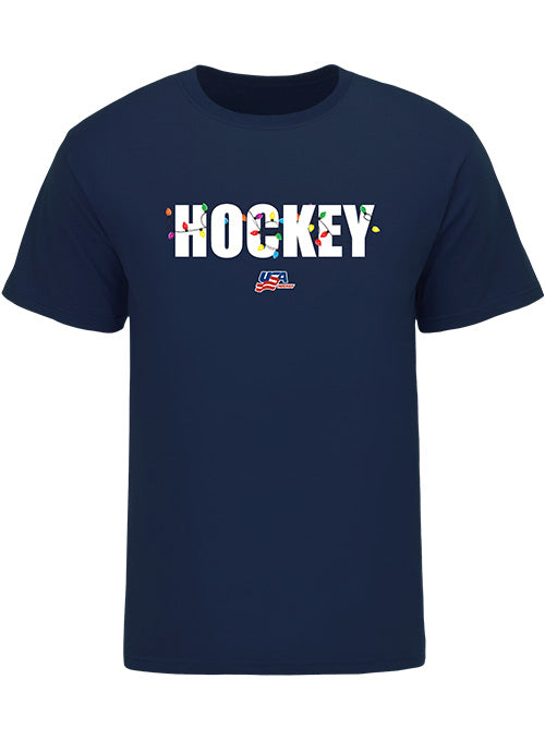 USA Hockey Holiday Lights T-Shirt - Navy