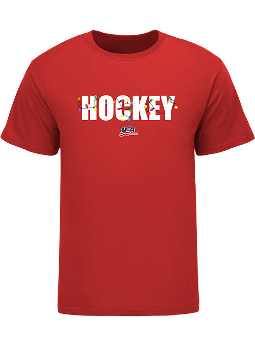 USA Hockey Holiday Lights T-Shirt - Red