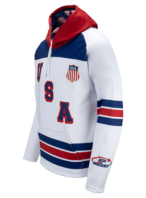 USA Miracle on Ice 1980 Away Hockey Hoodie - XXXL / White / Polyester