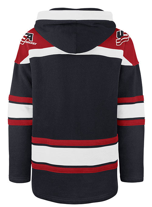 USA Hockey Hoodie Mens Medium Red White Blue Sweater Lace Retro Sweatshirt  Shirt